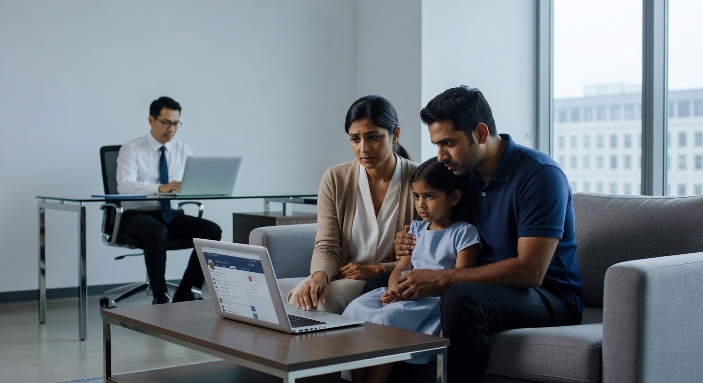 Người đang xem mạng xã hội và lo lắng về vụ việc di trú