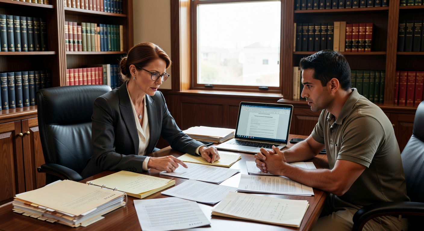 Immigration attorney and client reviewing documents before bond hearing