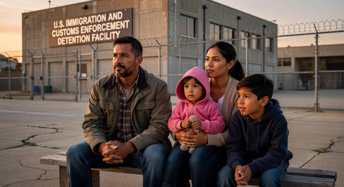 Family waiting outside immigration detention center